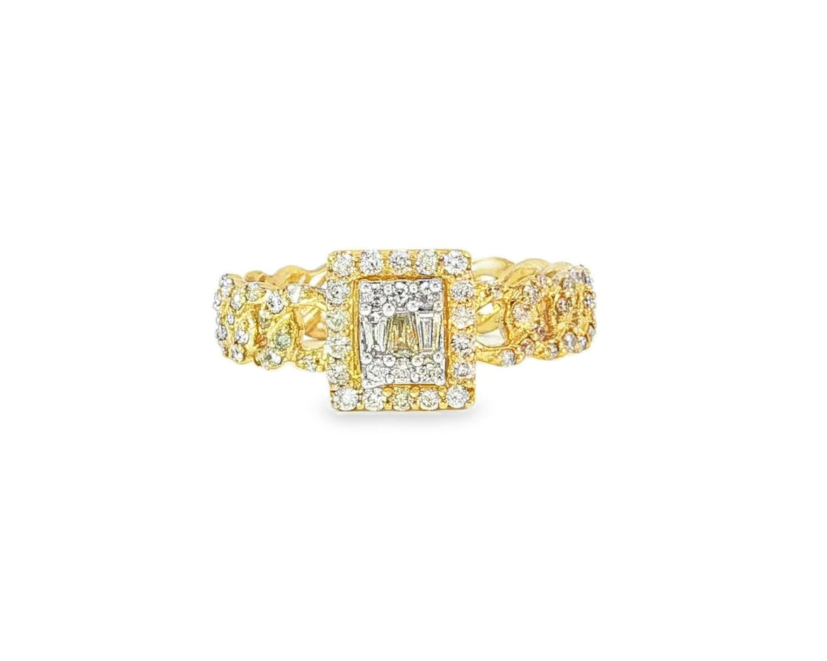 10k Gold Square - Halo Cuban - Link Diamonds Ring 0.55ct - AVI THE JEWELER