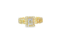 10k Gold Square-Halo Cuban-Link Diamonds Ring 0.55ct