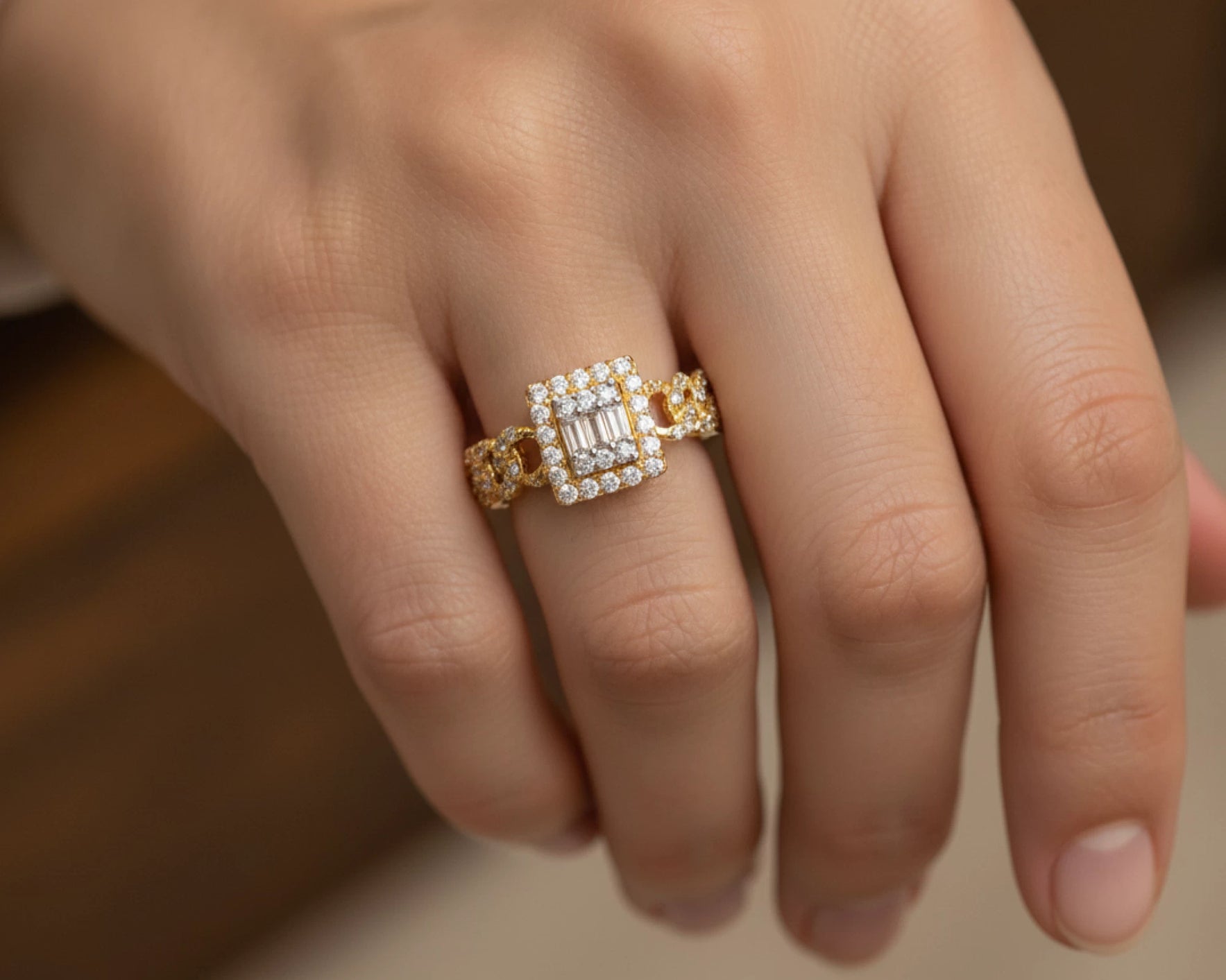 10k Gold Square-Halo Cuban-Link Diamonds Ring 0.55ct – lifestyle 1533
