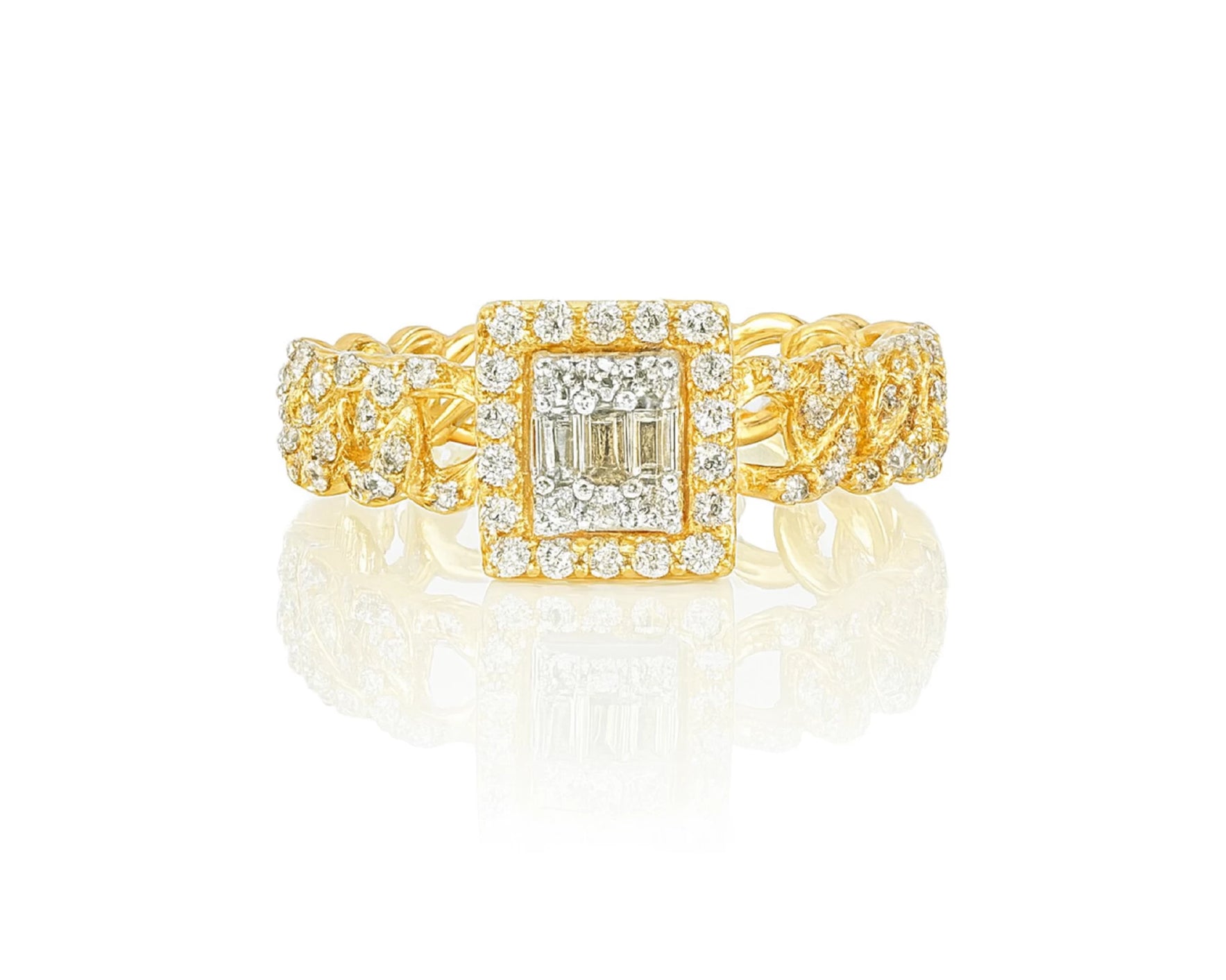 10k Gold Square-Halo Cuban-Link Diamonds Ring 0.55ct – lifestyle 471