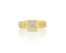 10k Gold Square-Halo Cuban-Link Diamonds Ring 0.55ct