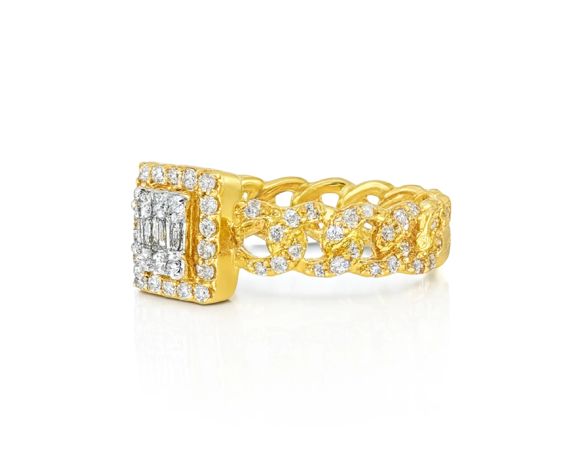 10k Gold Square-Halo Cuban-Link Diamonds Ring 0.55ct – lifestyle 473