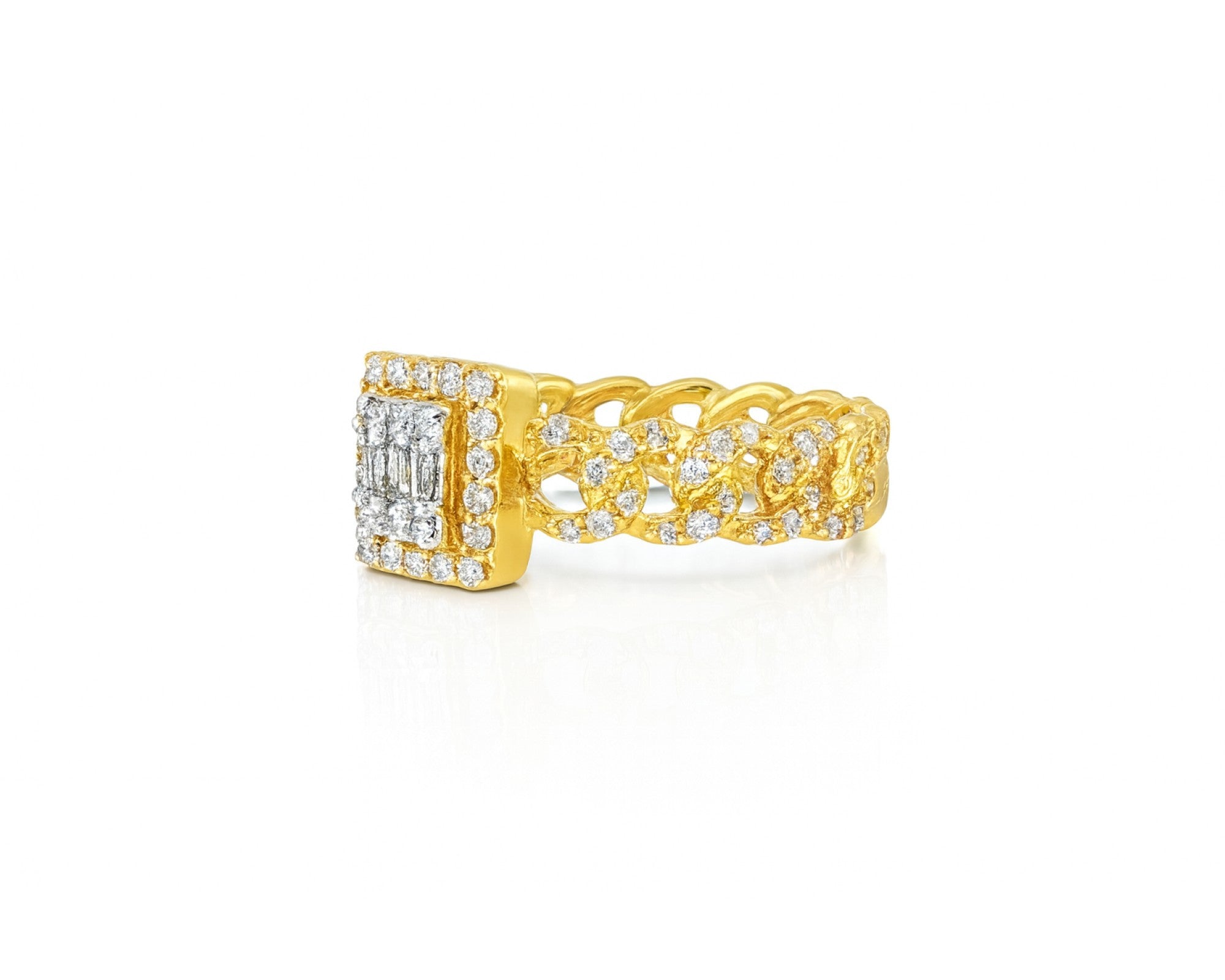 10k Gold Square-Halo Cuban-Link Diamonds Ring 0.55ct – lifestyle 473
