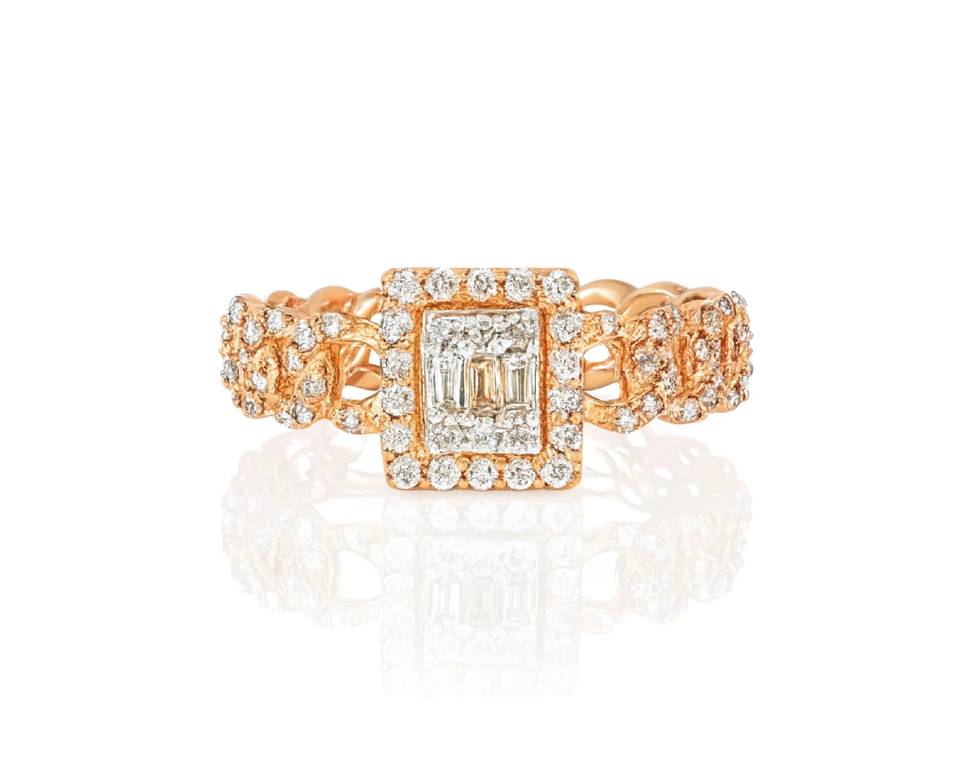 10k Gold Square-Halo Cuban-Link Diamonds Ring 0.55ct – lifestyle 474