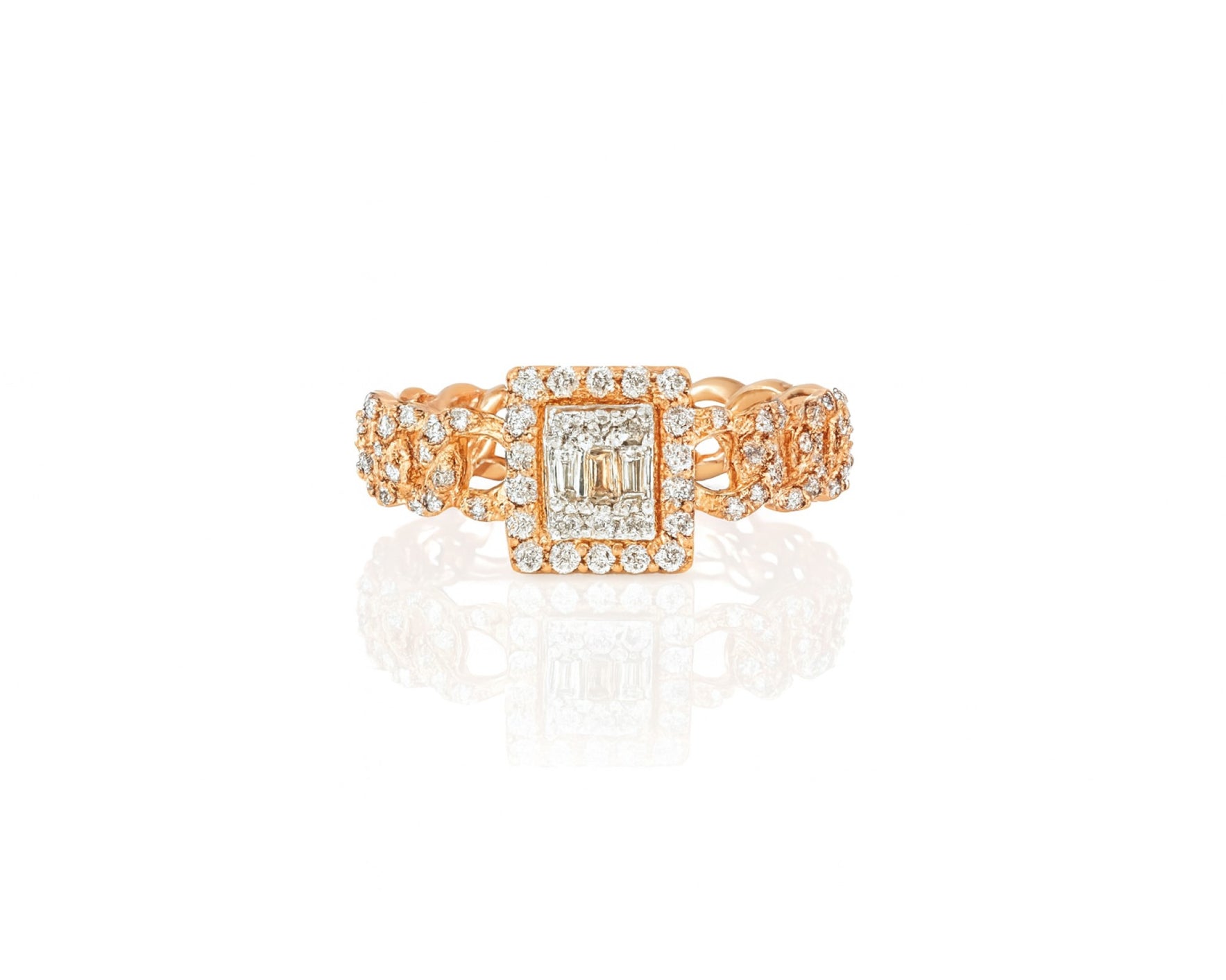 10k Gold Square-Halo Cuban-Link Diamonds Ring 0.55ct – lifestyle 474