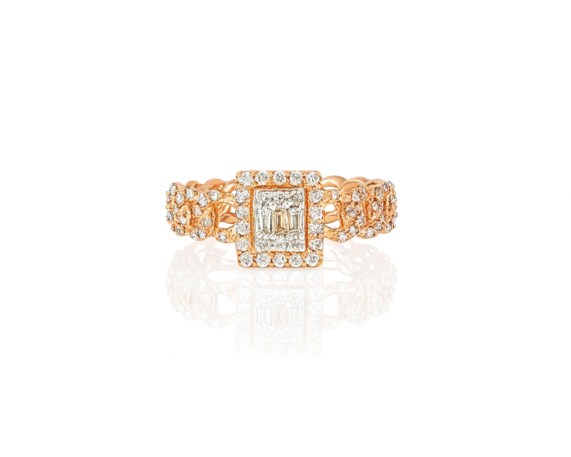 10k Gold Square-Halo Cuban-Link Diamonds Ring 0.55ct – lifestyle 474