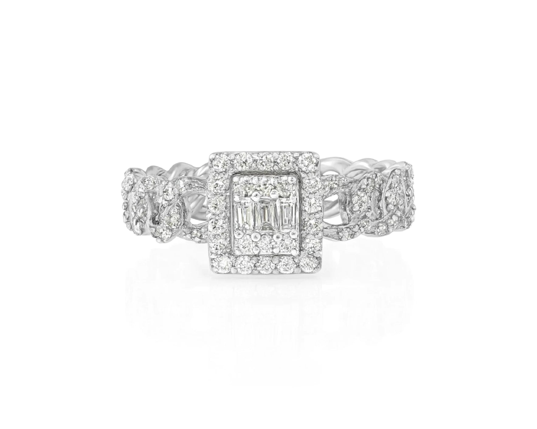 10k Gold Square-Halo Cuban-Link Diamonds Ring 0.55ct – lifestyle 475