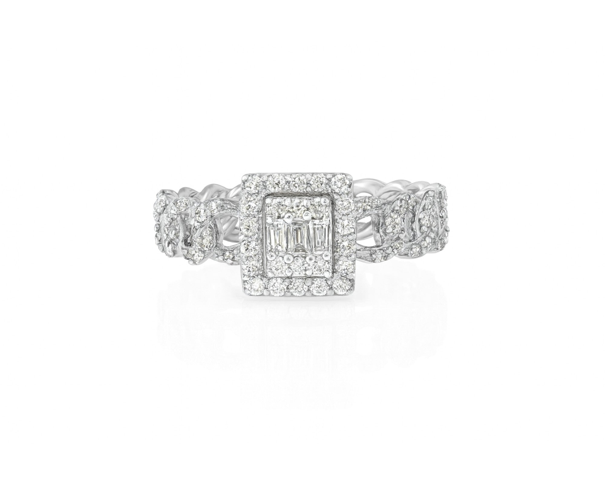 10k Gold Square-Halo Cuban-Link Diamonds Ring 0.55ct – lifestyle 475