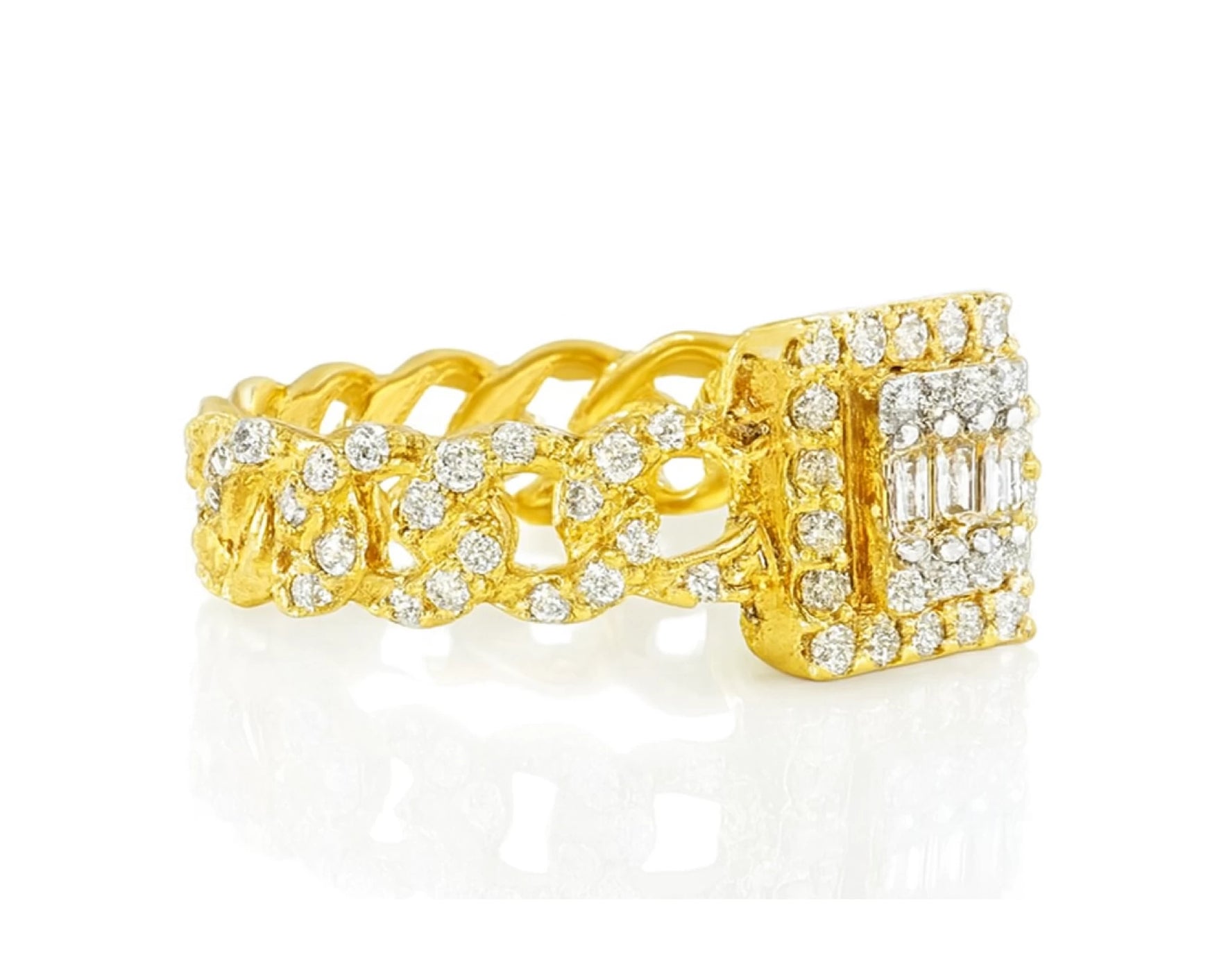 10k Gold Square-Halo Cuban-Link Diamonds Ring 0.55ct – lifestyle 476