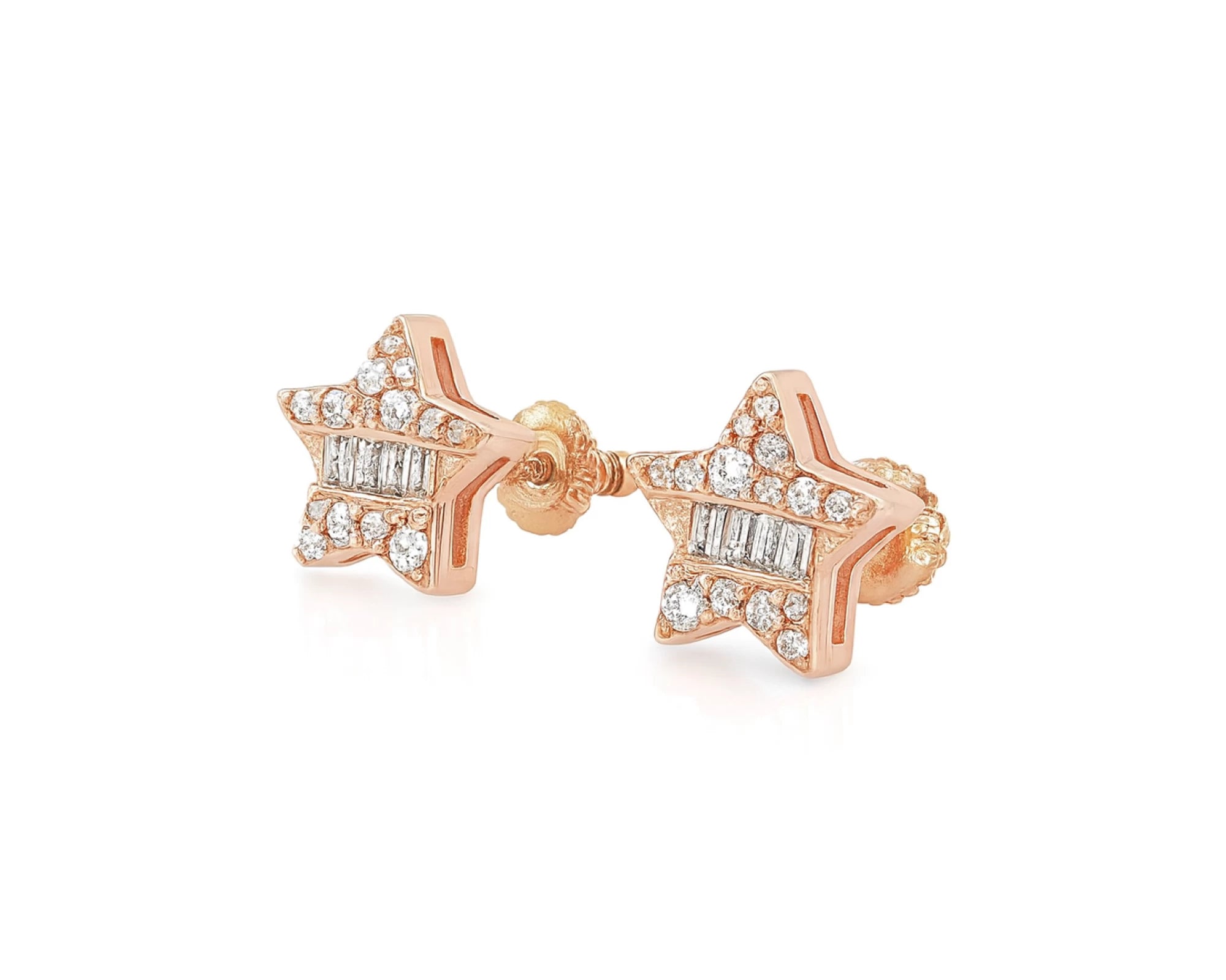 10K Gold Star Stud Earrings with Baguette Accents 0.40 CT – lifestyle 3442