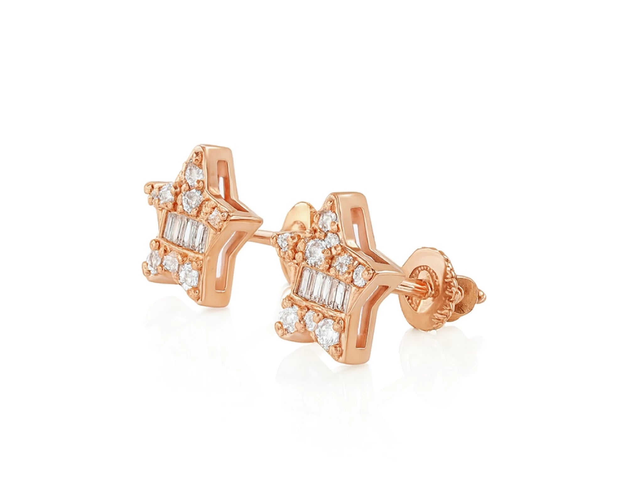 10K Gold Star Stud Earrings with Baguette Accents 0.40 CT – lifestyle 3443
