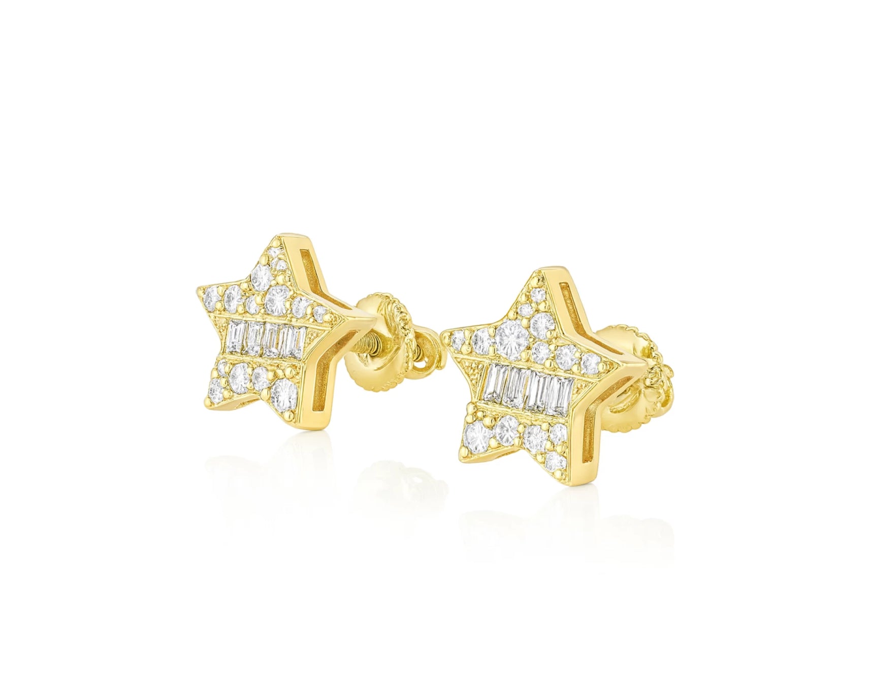 10K Gold Star Stud Earrings with Baguette Accents 0.40 CT – lifestyle 3444