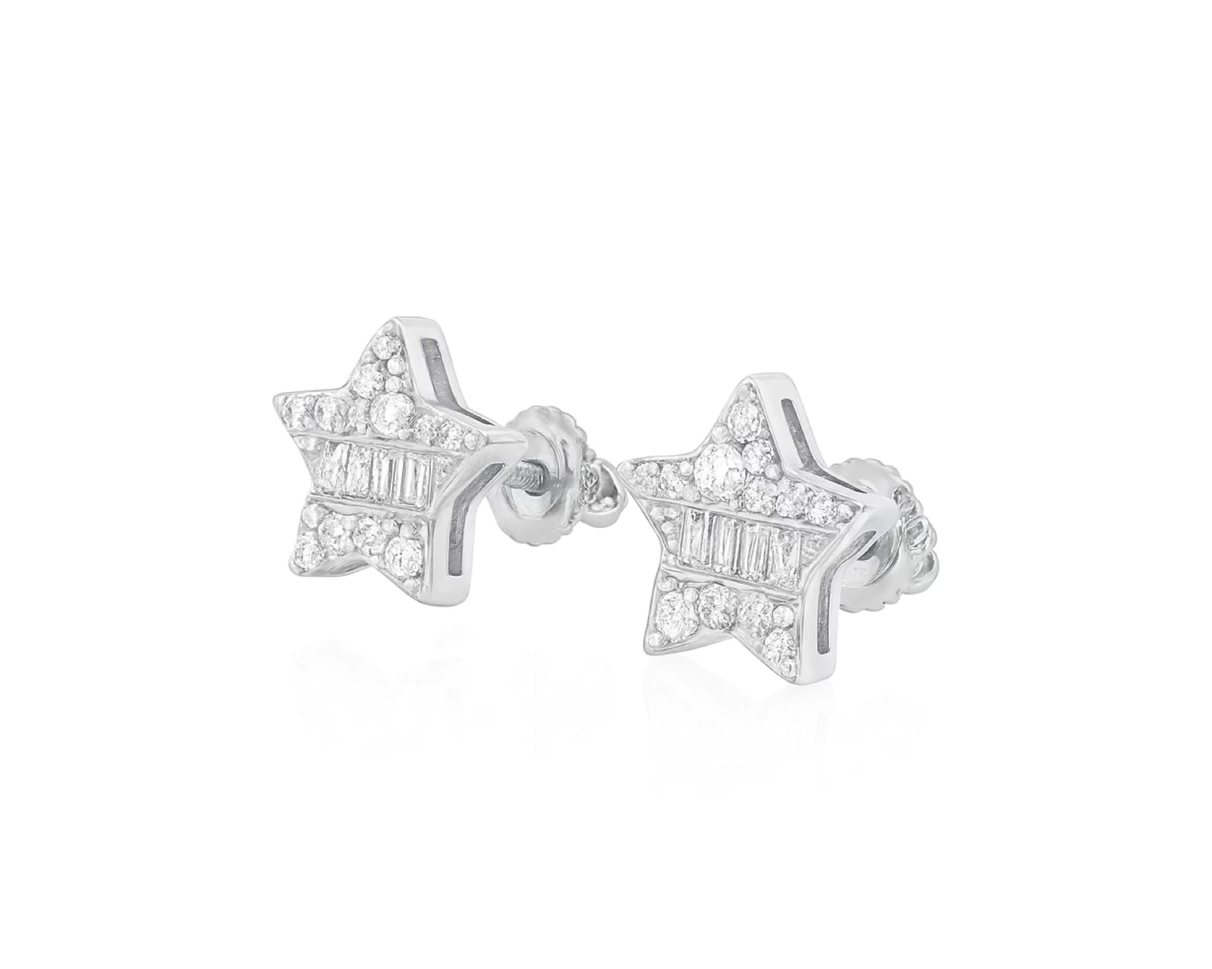 10K Gold Star Stud Earrings with Baguette Accents 0.40 CT – lifestyle 3445