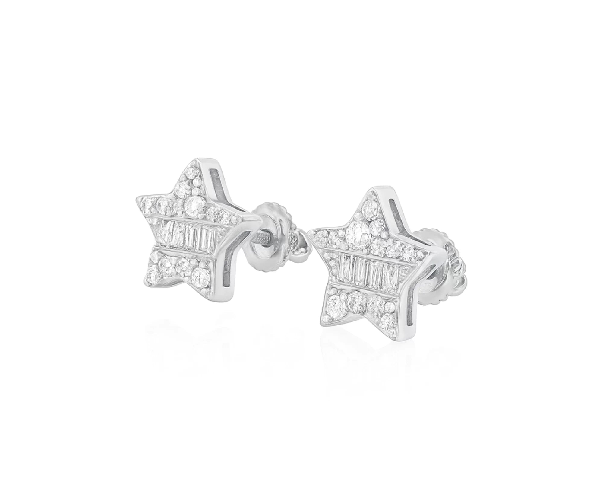 10K Gold Star Stud Earrings with Baguette Accents 0.40 CT – lifestyle 3445