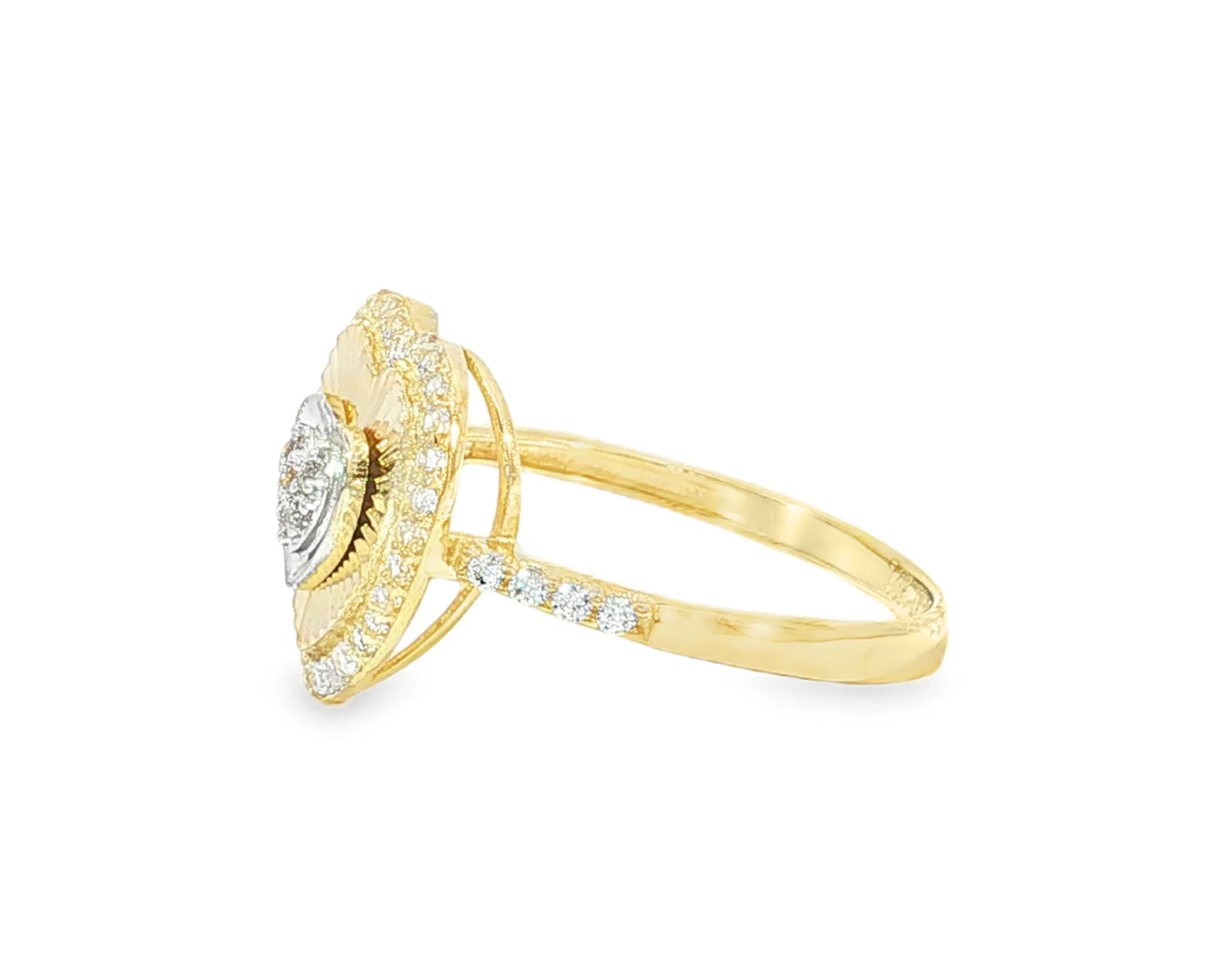 10K Gold Sunburst Heart Halo Cubic Zirconia Ring – lifestyle 2934