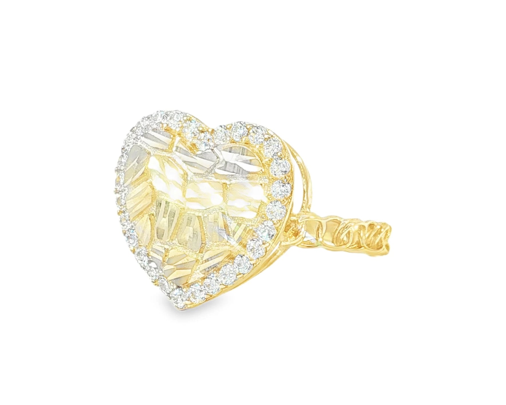10K Gold Textured Open Heart Cubic Zirconia Ring – lifestyle 2893