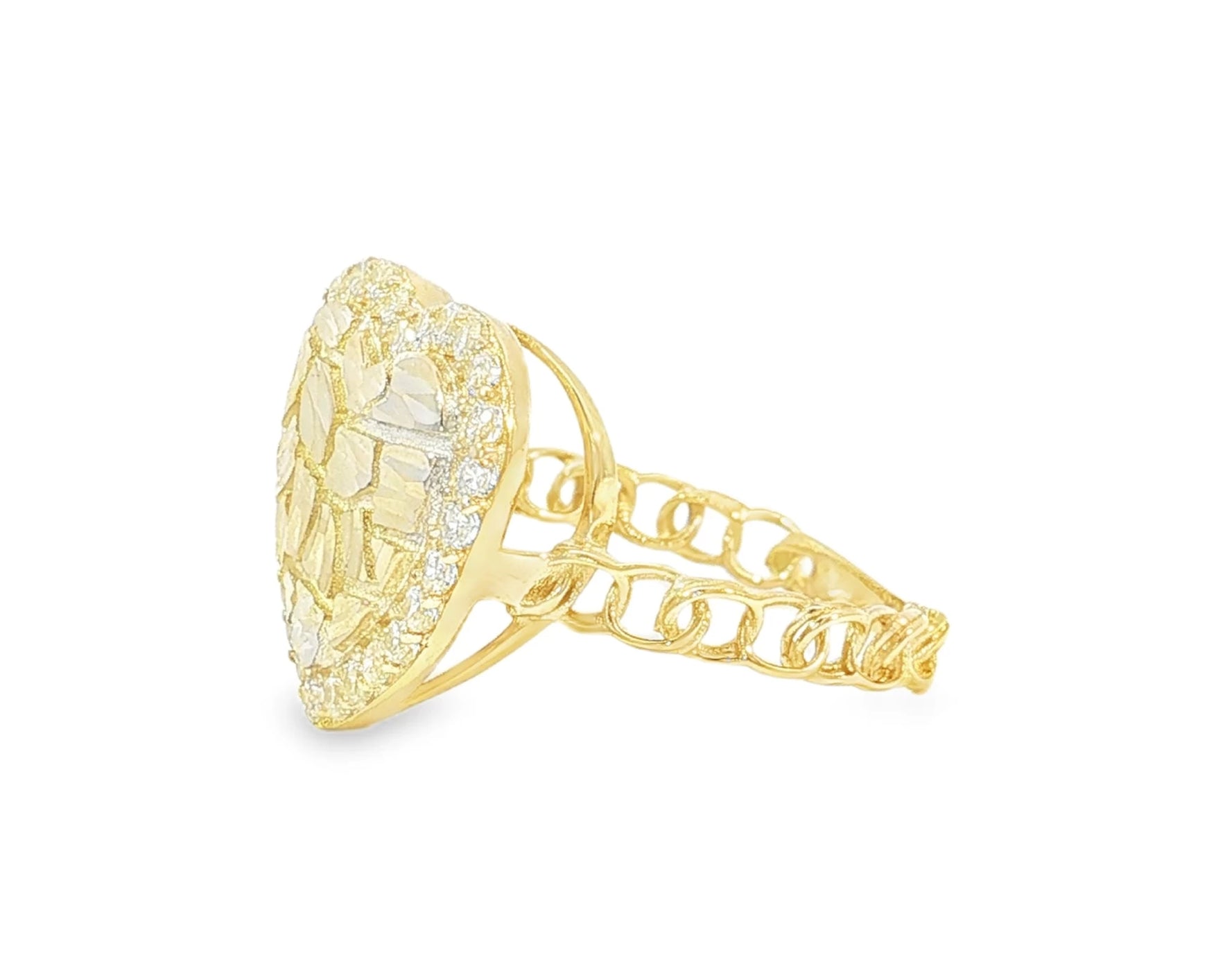 10K Gold Textured Open Heart Cubic Zirconia Ring – lifestyle 2894