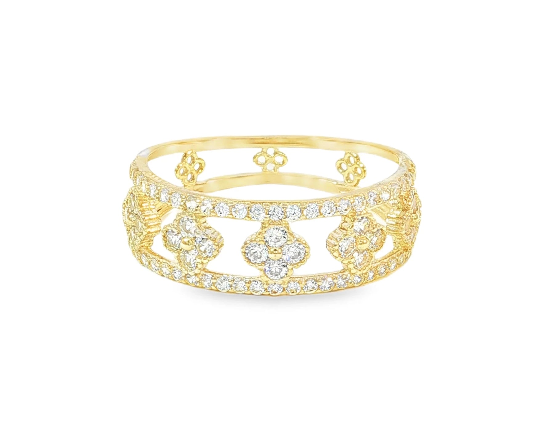10K Gold Wide Filigree Band with Pavé Cubic Zirconia Accents – lifestyle 2964