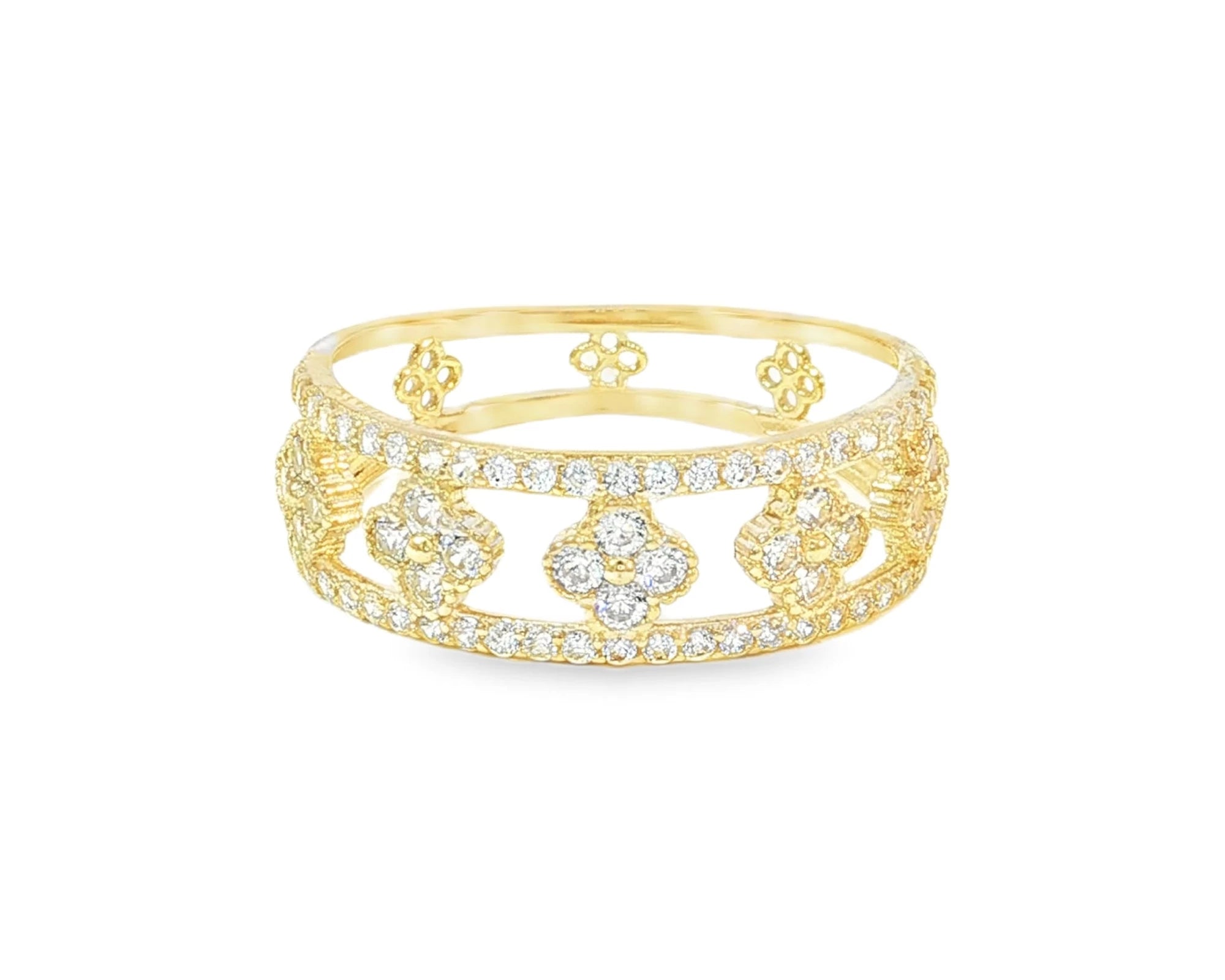10K Gold Wide Filigree Band with Pavé Cubic Zirconia Accents – lifestyle 2964