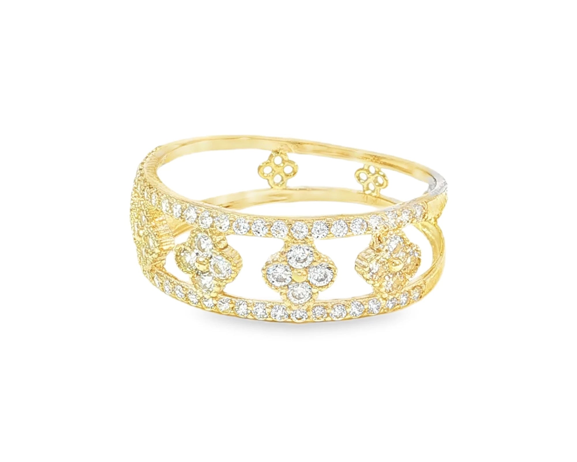 10K Gold Wide Filigree Band with Pavé Cubic Zirconia Accents – lifestyle 2965