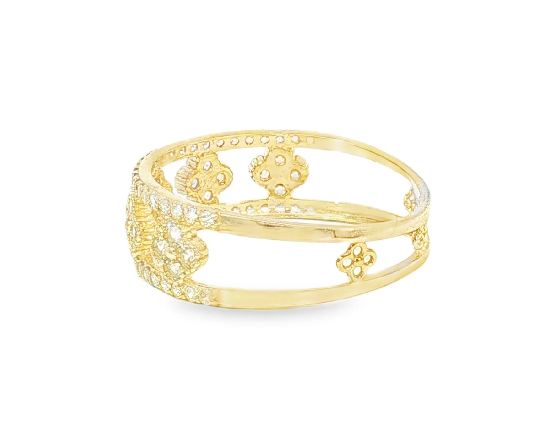 10K Gold Wide Filigree Band with Pavé Cubic Zirconia Accents – lifestyle 2967