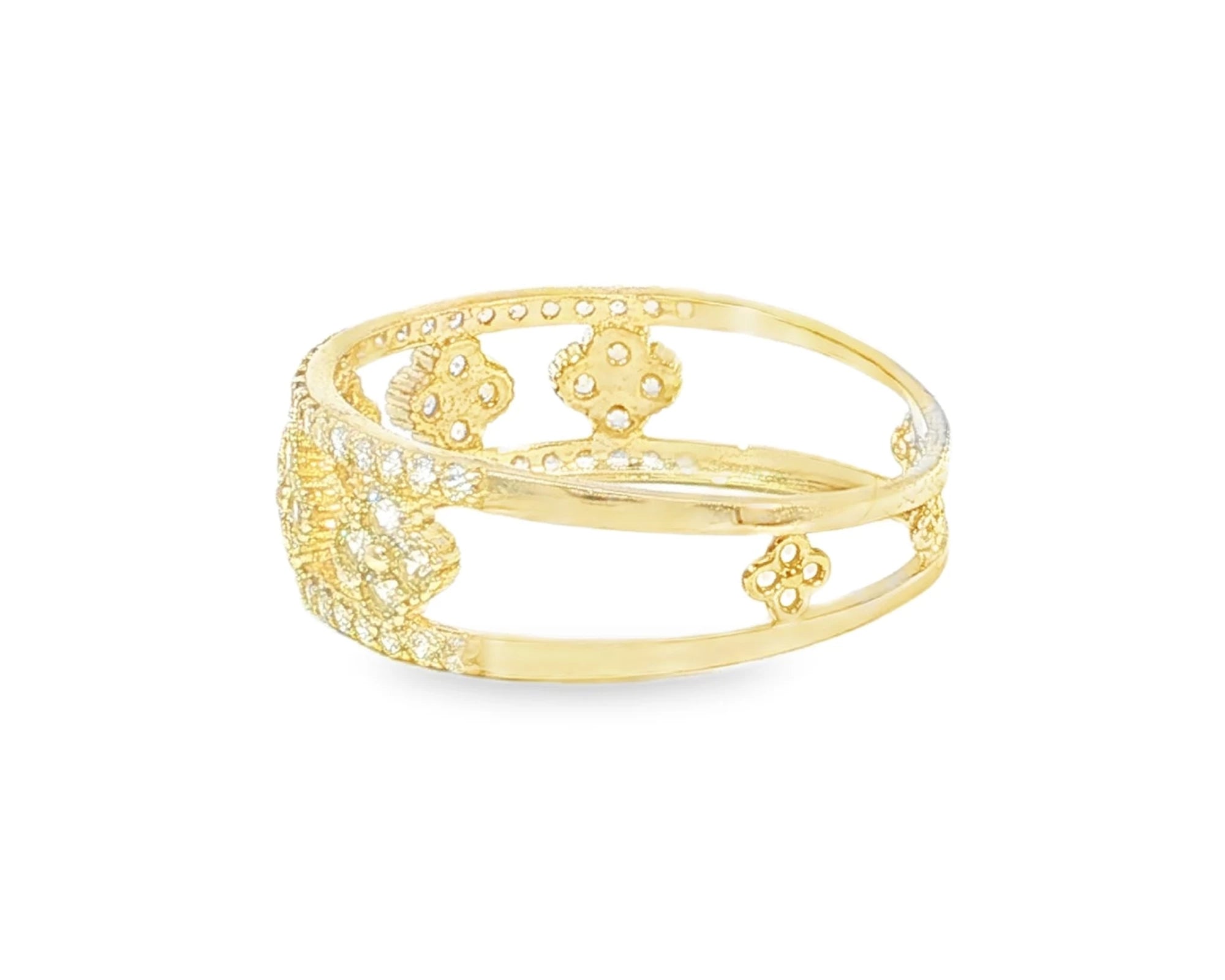 10K Gold Wide Filigree Band with Pavé Cubic Zirconia Accents – lifestyle 2967