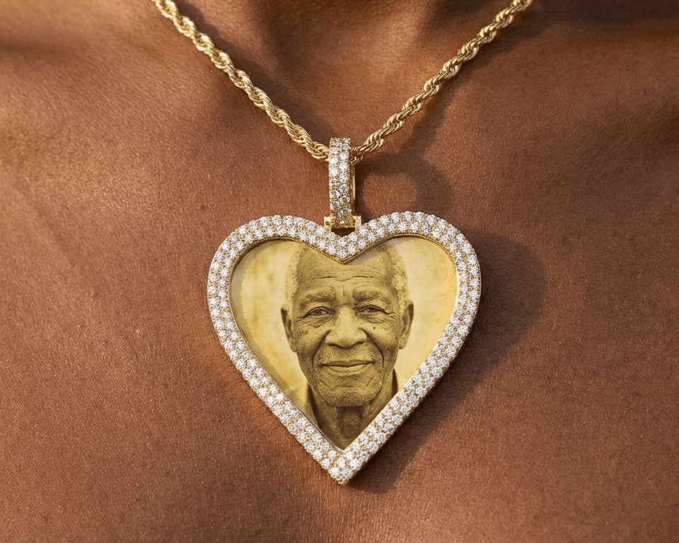 10k Heart Memory Charm Pendant with Double Halo Round - Cut 2.04ct - AVI THE JEWELER