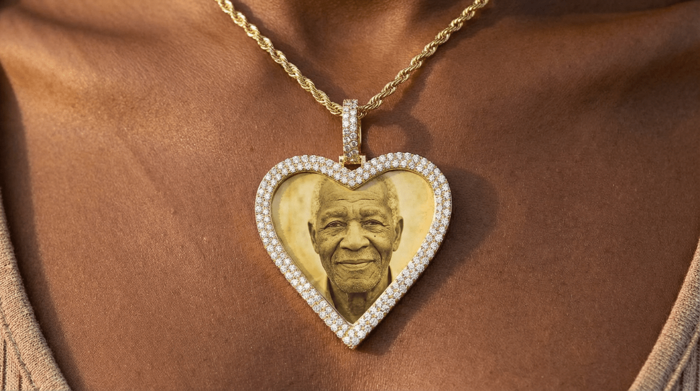 10k Heart Memory Charm Pendant with Double Halo Round - Cut 2.04ct - AVI THE JEWELER