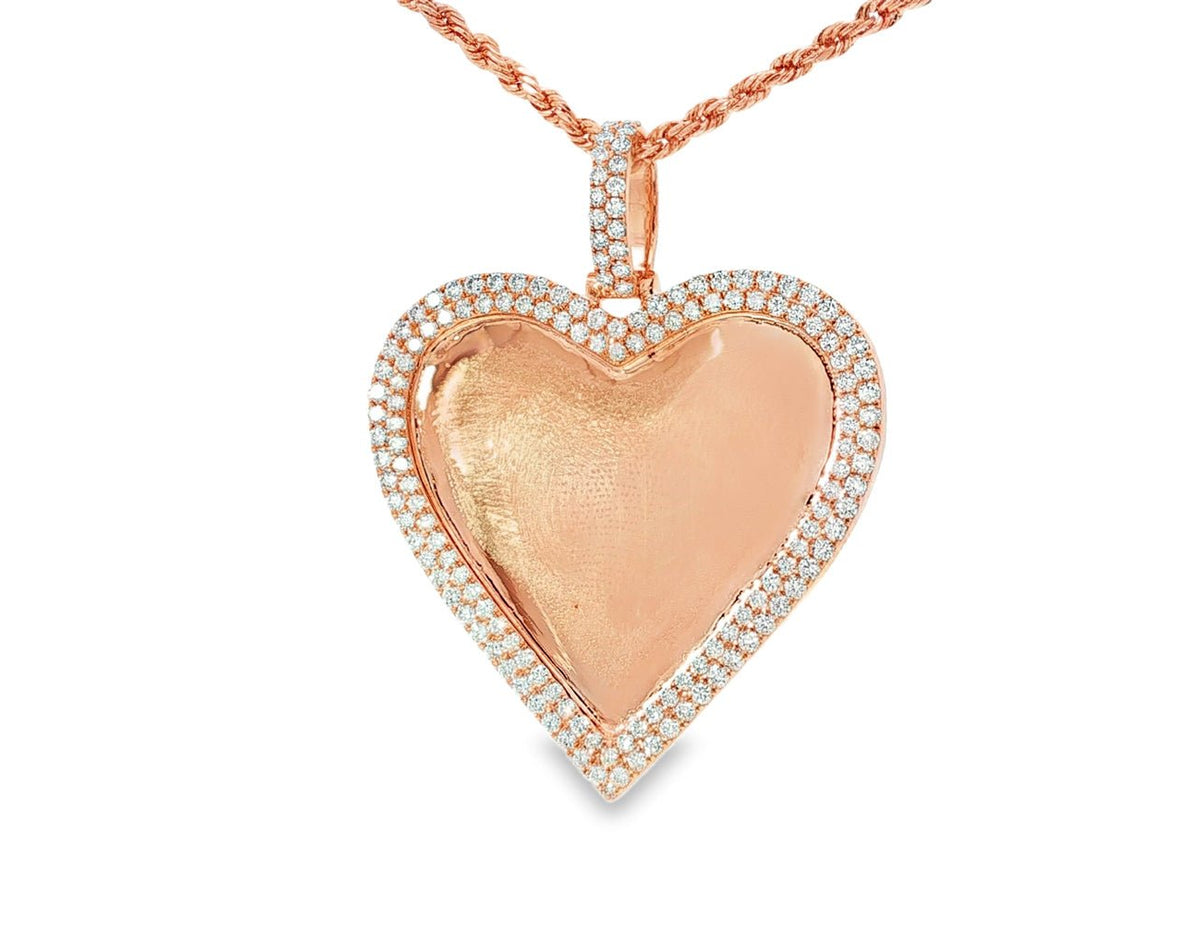 10k Heart Memory Charm Pendant with Double Halo Round - Cut 2.04ct - AVI THE JEWELER