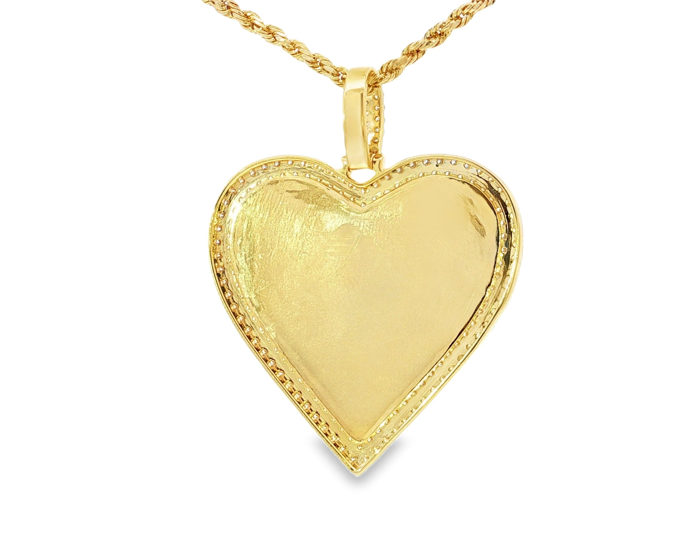 10k Heart Memory Charm Pendant with Double Halo Round - Cut 2.04ct - AVI THE JEWELER