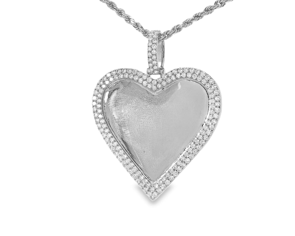 10k Heart Memory Charm Pendant with Double Halo Round - Cut 2.04ct - AVI THE JEWELER