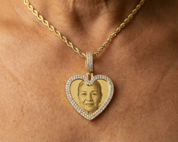 10k Heart Memory Charm Pendant with Round - Cut Halo Design 0.77ct - AVI THE JEWELER