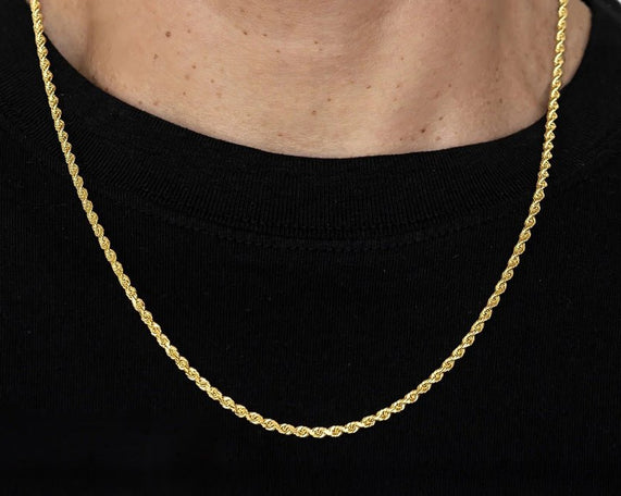 10k Hollow Gold Diamond - Cut Rope Chain Necklace 3.0mm - AVI THE JEWELER