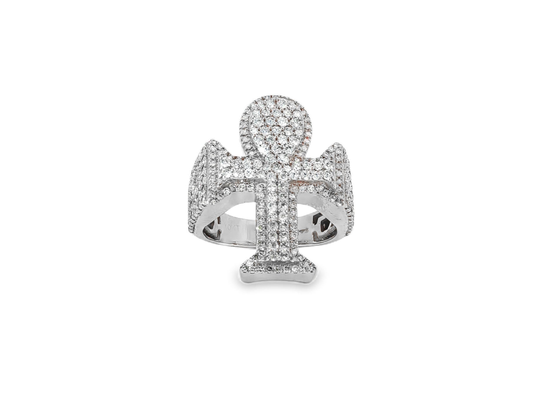 10k Rose Gold Ankh Cross Diamond Ring with Full Round Cut 2.50ct - AVI THE JEWELER