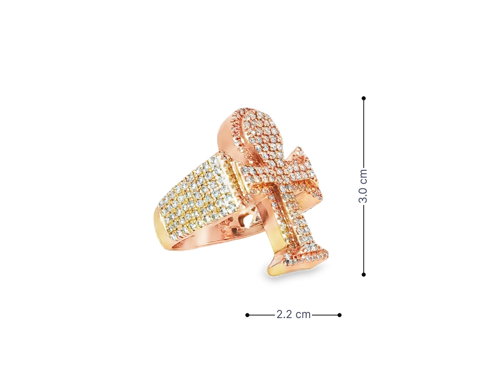10k Rose Gold Ankh Cross Diamond Ring with Full Round Cut 2.50ct - AVI THE JEWELER