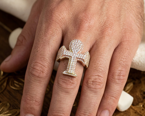10k Rose Gold Ankh Cross Diamond Ring with Full Round Cut 2.50ct