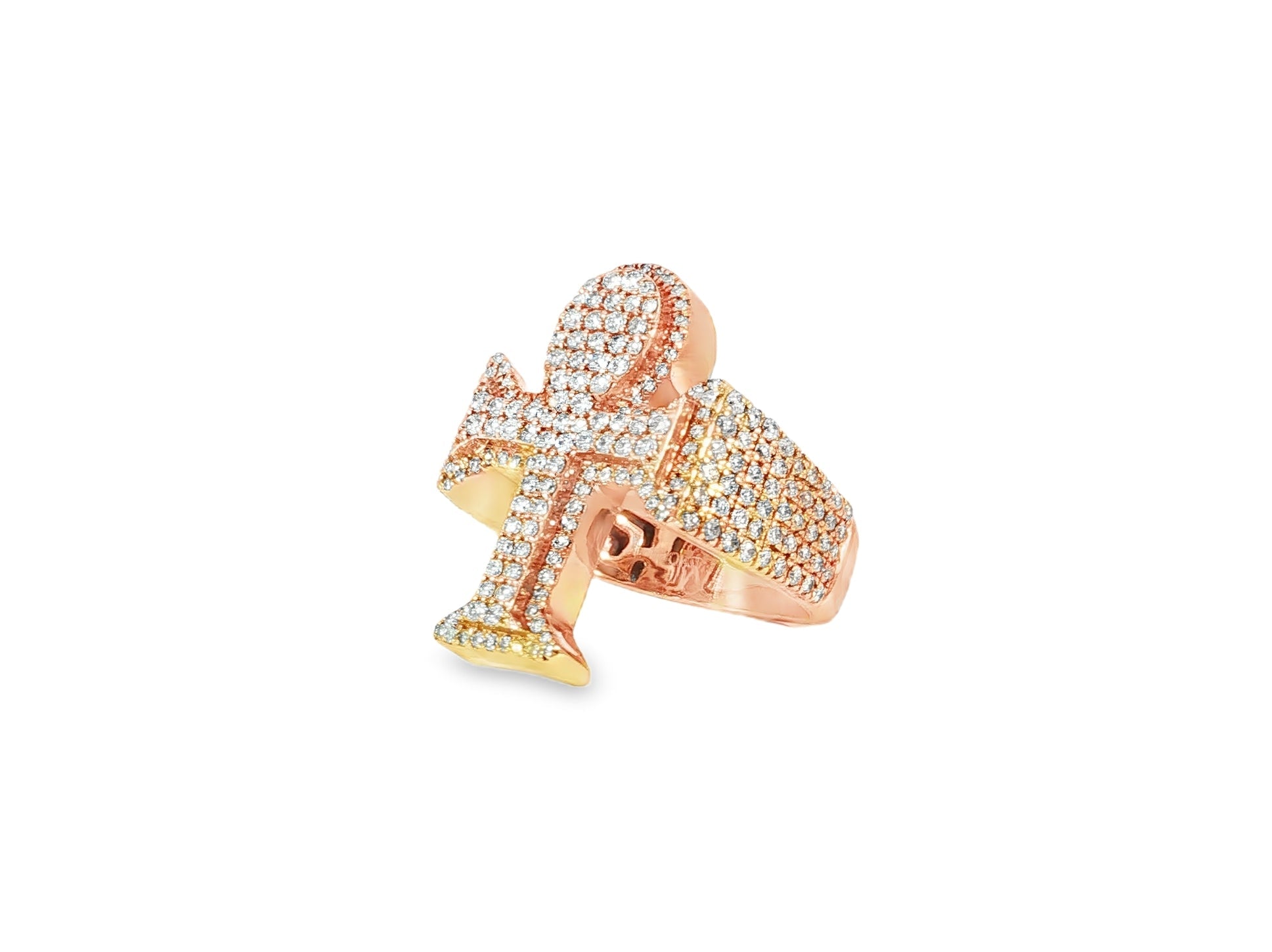 10k Rose Gold Ankh Cross Diamond Ring with Full Round Cut 2.50ct - AVI THE JEWELER