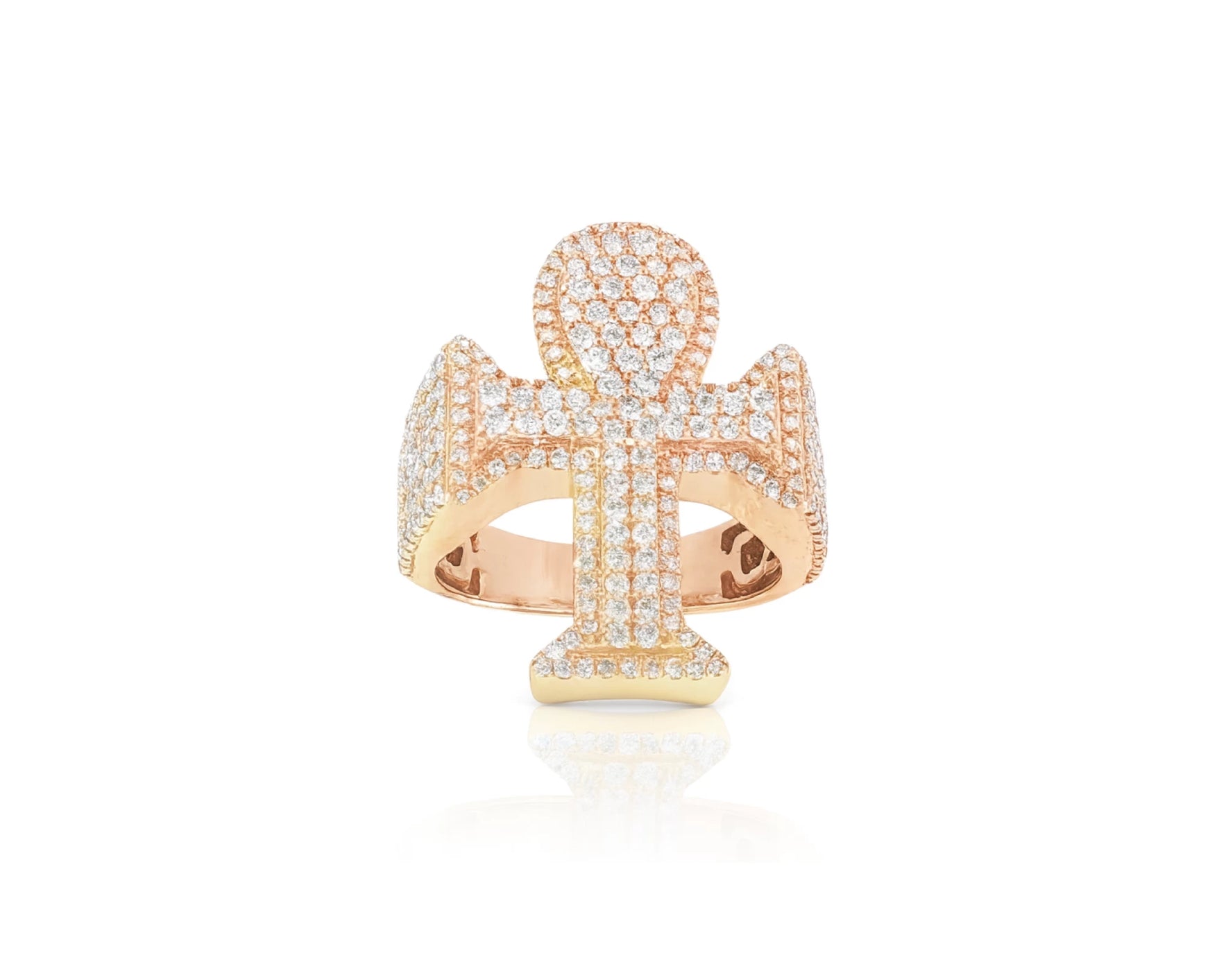 10k Rose Gold Ankh Cross Diamond Ring with Full Round Cut 2.50ct – lifestyle 1316