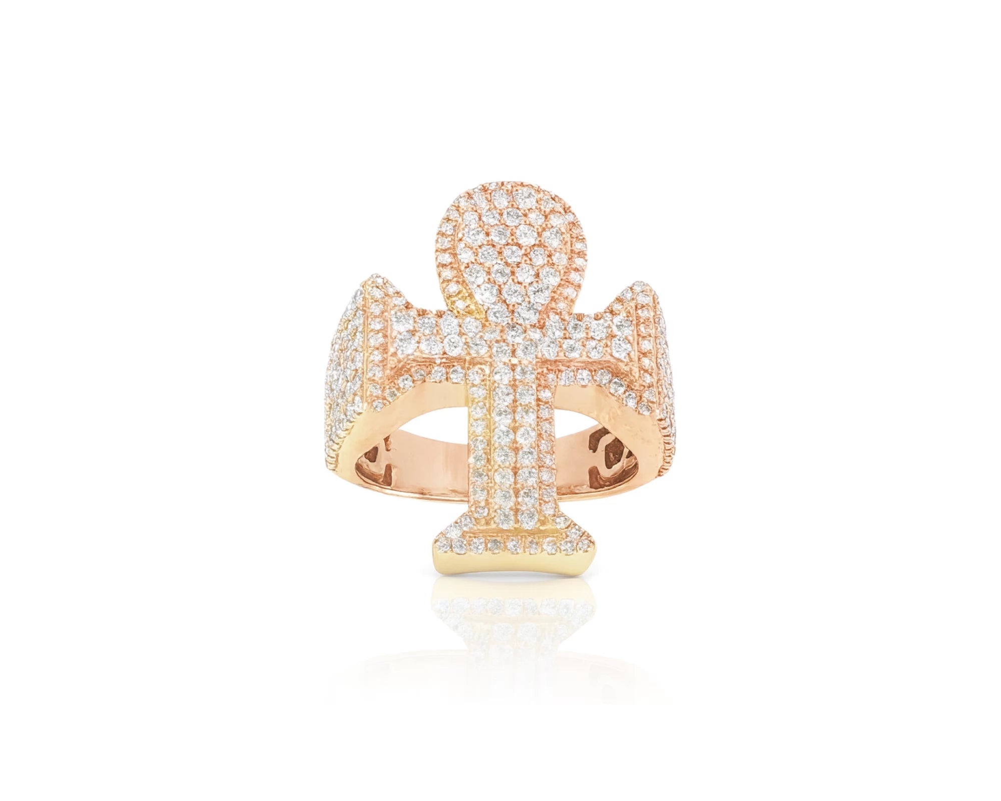 10k Rose Gold Ankh Cross Diamond Ring with Full Round Cut 2.50ct – lifestyle 1316