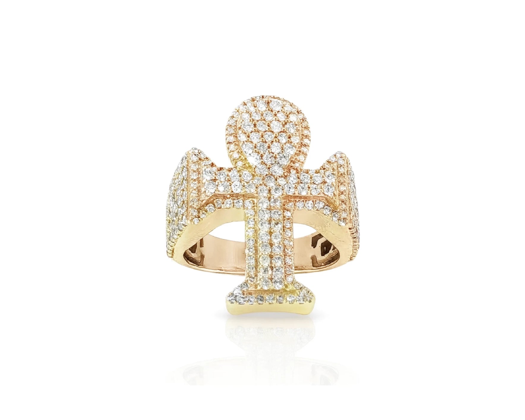 10k Rose Gold Ankh Cross Diamond Ring with Full Round Cut 2.50ct – lifestyle 1318