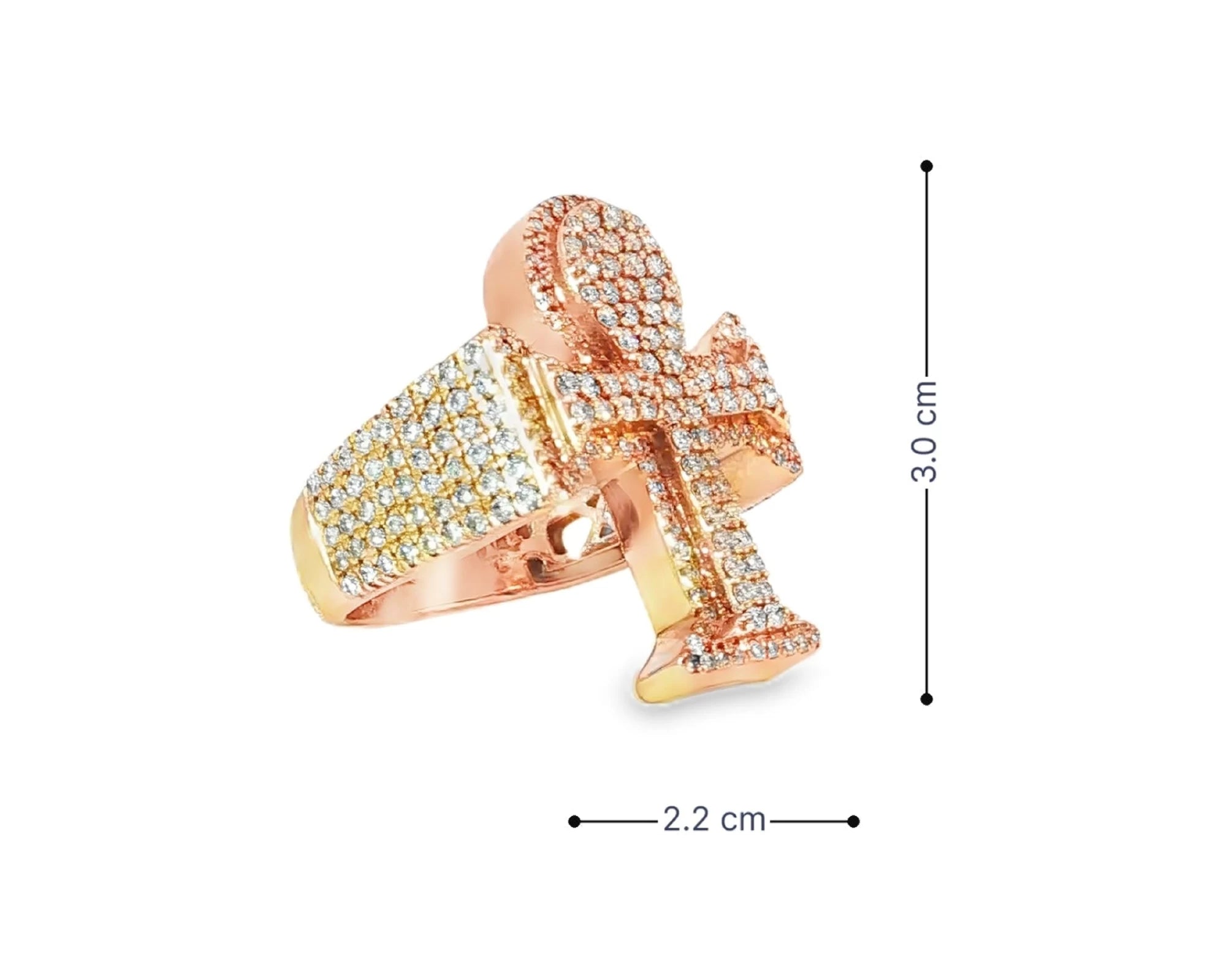 10k Rose Gold Ankh Cross Diamond Ring with Full Round Cut 2.50ct – lifestyle 3020