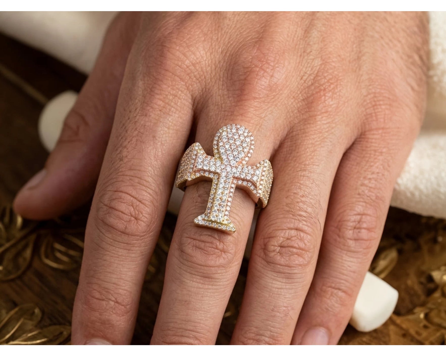10k Rose Gold Ankh Cross Diamond Ring with Full Round Cut 2.50ct – view 2