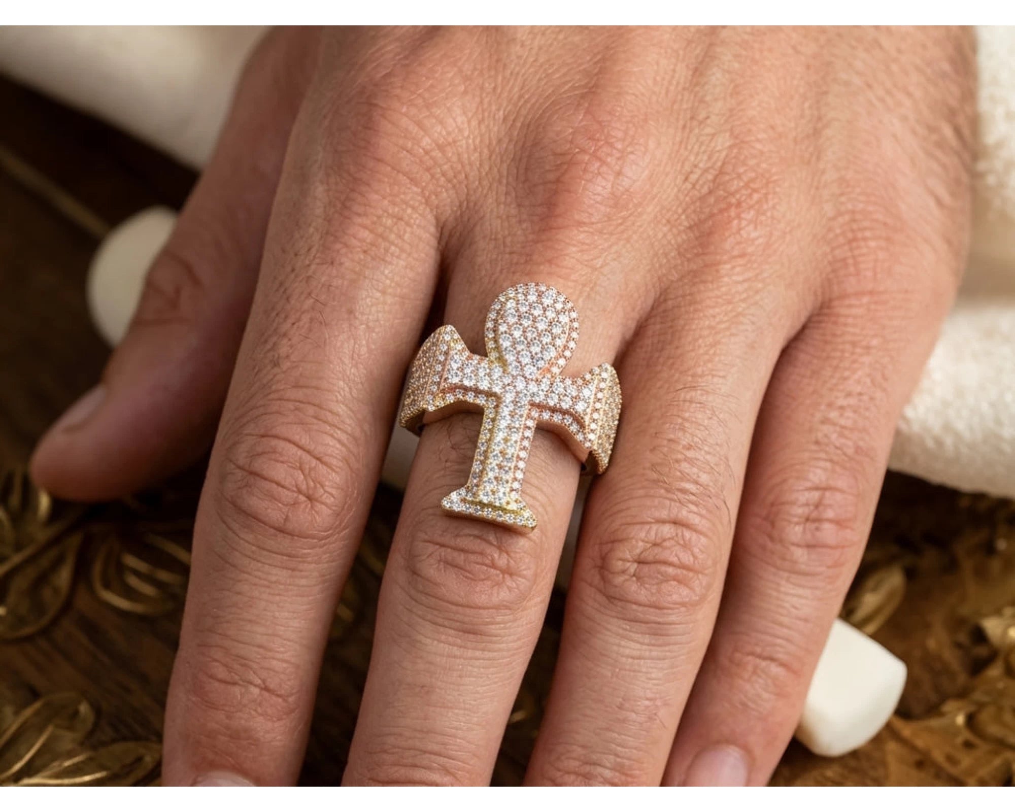 10k Rose Gold Ankh Cross Diamond Ring with Full Round Cut 2.50ct – view 2