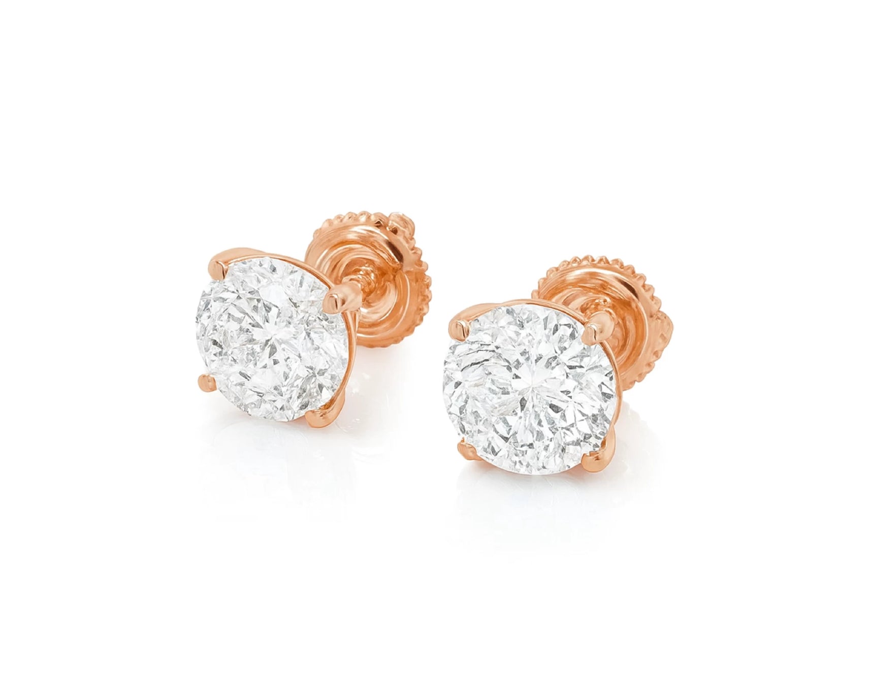10k Stud Earrings with Portuguese-Cut Round Solitaire Design 3.12ct – lifestyle 3587