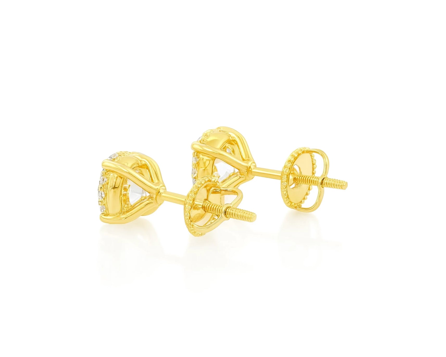 10k Stud Earrings with Portuguese-Cut Round Solitaire Design 3.12ct – lifestyle 3589