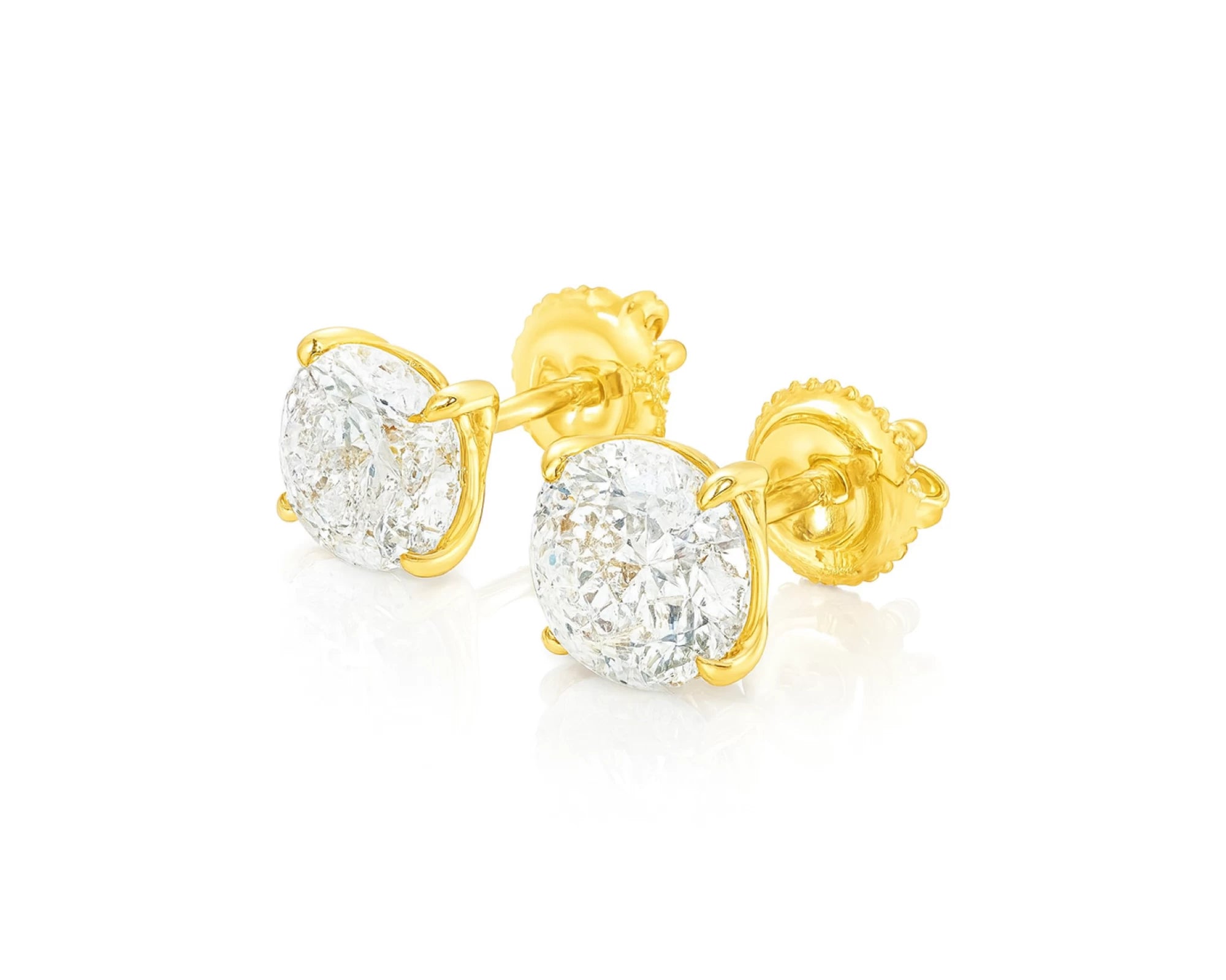 10k Stud Earrings with Portuguese-Cut Round Solitaire Design 3.12ct – lifestyle 3590