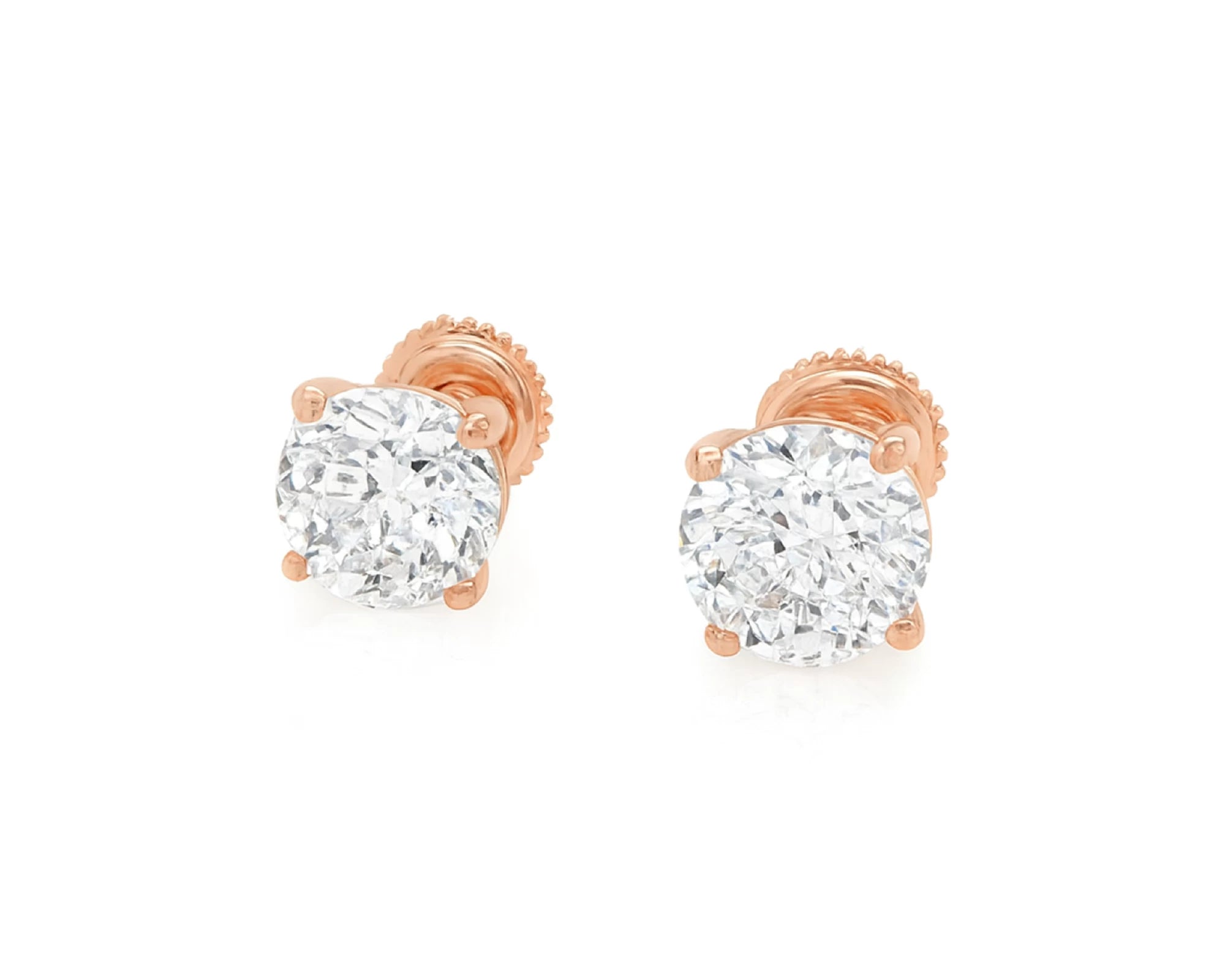 10k Stud Earrings with Portuguese-Cut Round Solitaire Design 3.12ct – lifestyle 3591