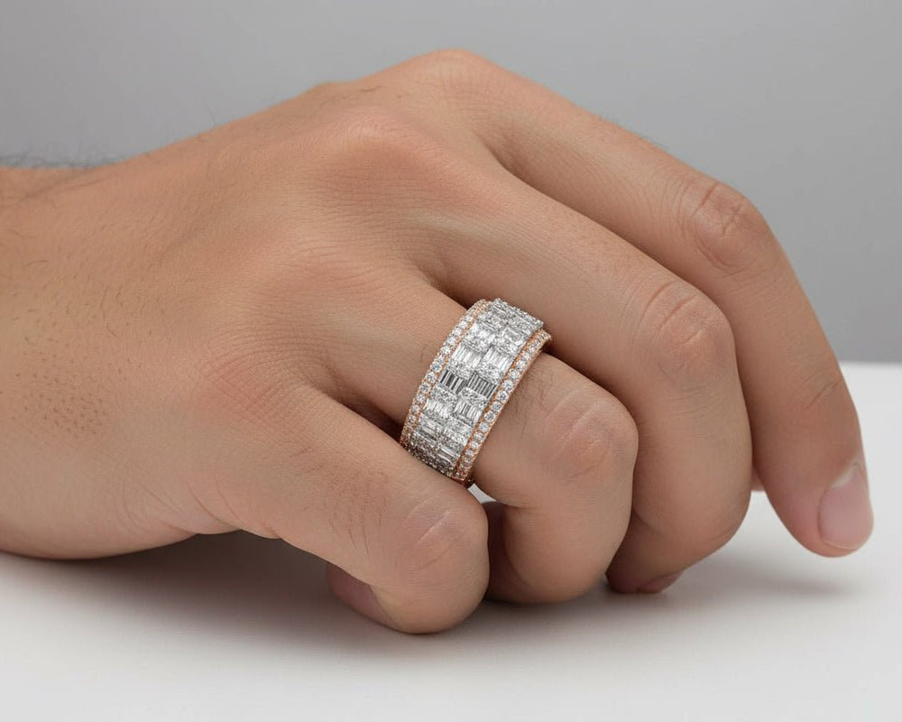 10K Two - Tone Gold Baguette & Round Diamond Ring for Men 1.40ct - AVI THE JEWELER