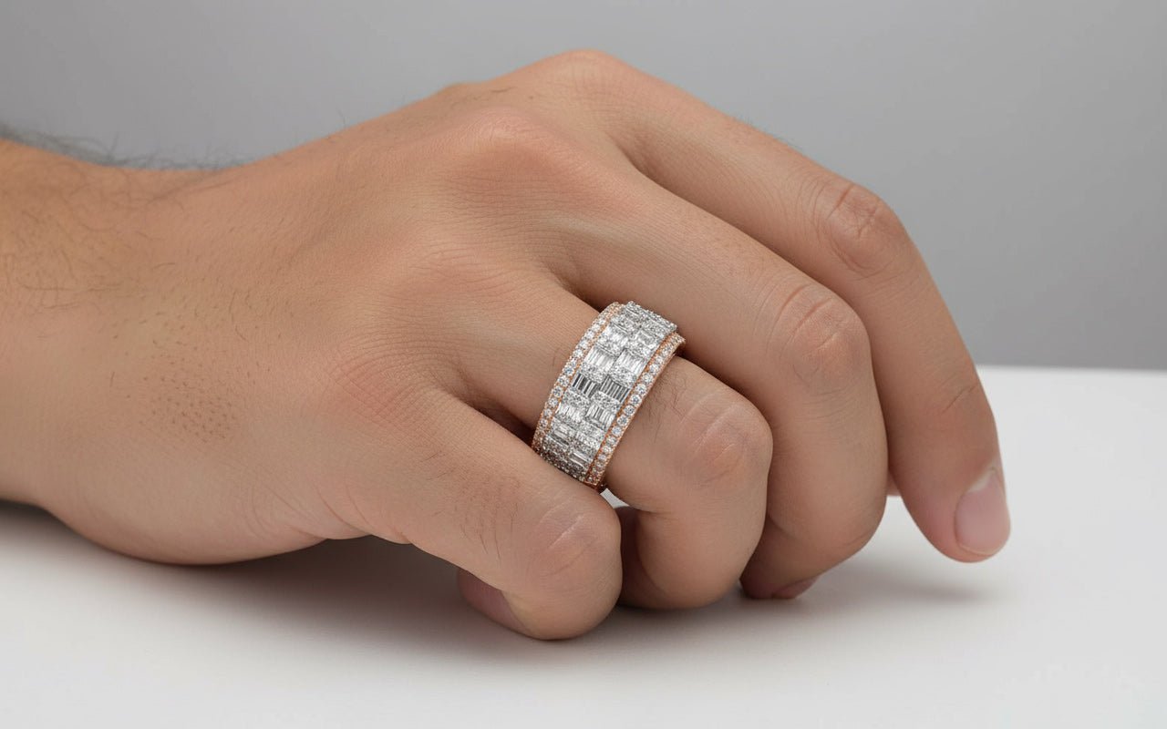 10K Two - Tone Gold Baguette & Round Diamond Ring for Men 1.40ct - AVI THE JEWELER