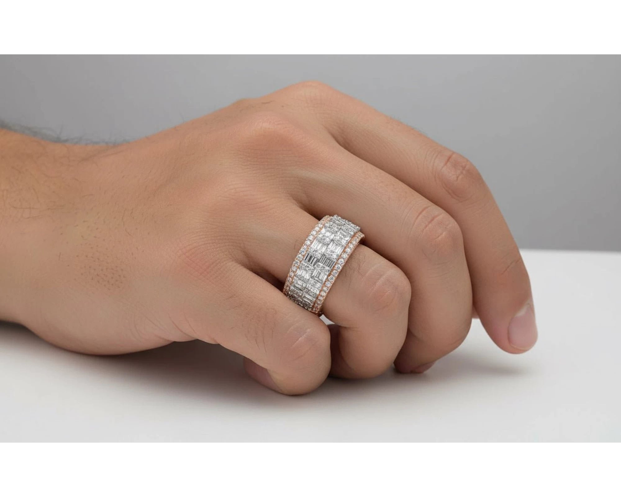 10K Two-Tone Gold Baguette & Round Diamond Ring for Men 1.40ct – front view